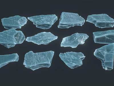 Multiple Blue Ice Crystal Shards With Various Shapes On Dark Background 3d model