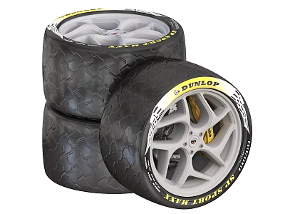 Dunlop Victory Tires Stacked With Alloy Wheels And Tread Pattern Design 3d model