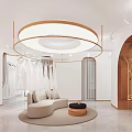Elegant Bridal Shop Interior Design With Wedding Dress Mannequin Sofa Mirror And Potted Plant