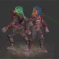 Two Armored Sci-Fi Characters Display Dynamic Poses with Red Laser Beams