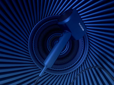 TINECO Modern Hair Dryer Featuring Blue Background And Spiral Texture Design 3d model