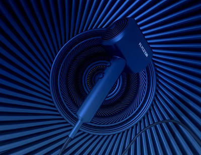 TINECO Modern Hair Dryer Featuring Blue Background And Spiral Texture Design 3d model