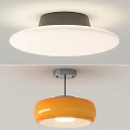 Modern Round Ceiling Light With White Smooth Shade And Orange Metal Base 3d model