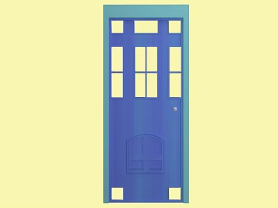 Blue Decorative Door Design with Square Panes Vertical Rectangles Arched Panel and Blue Frame 3d model