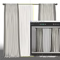 Modern Double Layer Curtains with Light Gray Heavy Panels and White Sheer Interior Design 3d model