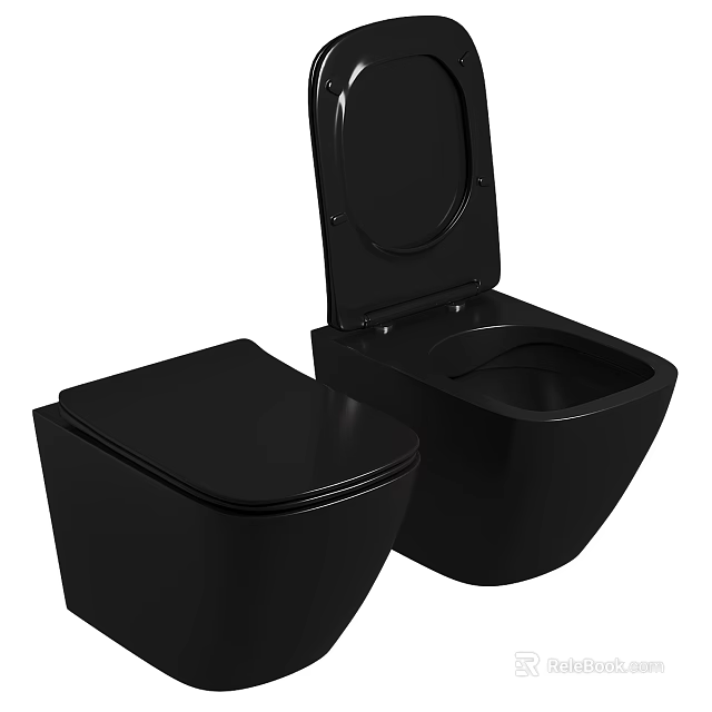 Sleek Black Modern Toilets With Closed Lid And Open Lid In Bathroom Design 3d model 