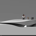 Modern White Streamlined Reception Desk With People Using Phone And Laptop 3d model