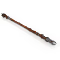 Ancient Long Handled Weapon With Carved Patterns And Metal Decorated Ends 3d model