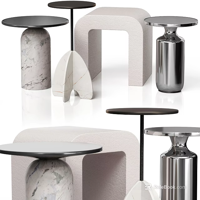 Modern Minimalist Side Tables With Marble And Metal Bases In Various Shapes 3d model 