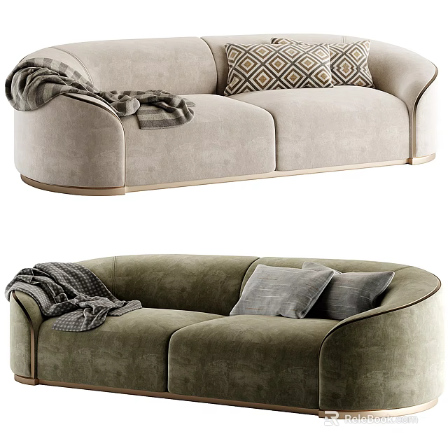Modern Beige and Green Two Seater Sofa With Patterned Pillows And Cozy Blankets 3d model 