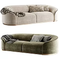 Modern Beige and Green Two Seater Sofa With Patterned Pillows And Cozy Blankets