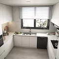 Modern Kitchen Interior Design With White Cabinets Marble Countertops And Window 3d model