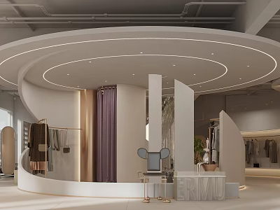 Modern Clothing Store Interior Design With Curved Display Racks And Soft Lighting 3d model