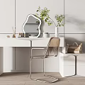 Elegant White Dressing Table With Mirror Chair Plant And Storage Cabinets 3d model