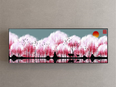 New Chinese Landscape Painting Red Bedroom Jingshan Decorative Painting model