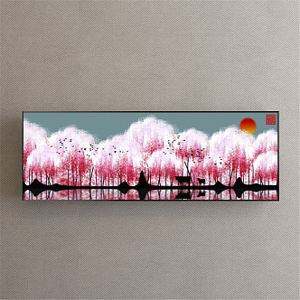 New Chinese Landscape Painting Red Bedroom Jingshan Decorative Painting 3d model