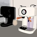 Silver And White Coffee Makers On Countertop With Window Blinds In Kitchen 3d model