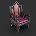 Vintage Wooden Armchair With Intricate Carvings And Pink Cushion Accent