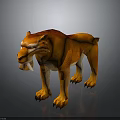 Saber-toothed Tiger 3D Model With Orange Red Long Saber Teeth Standing On Dark Background