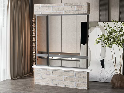 Floor to Ceiling Window in Modern Interior With Curtains Wooden Floor and Green Plant 3d model