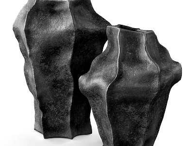 Modern Decorative Vases With Black Textured Surface And Sculptural Irregular Shape 3d model