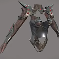 Women's Ornate Metallic Armor With Spiked Shoulders Red Gemstone Details And Armor Plated Arms