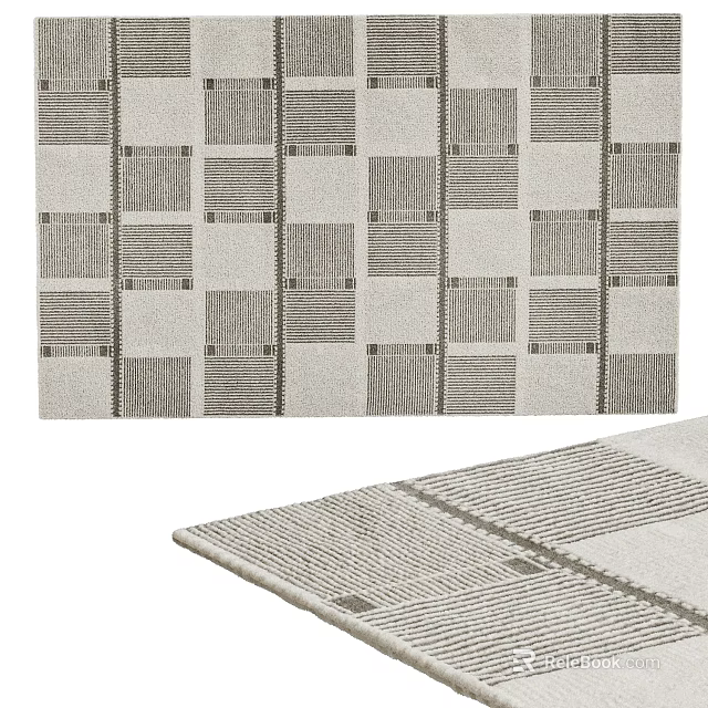 Square Rug With Geometric Pattern In Neutral Tones For Living Room Decor 3d model