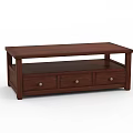 Solid Wood Coffee Table With Three Drawers And Open Shelf Design 3d model