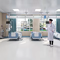 Bright Hospital Ward Interior With Medical Beds Doctor Nurse Station And Equipment