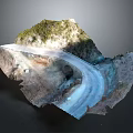 Realistic 3D Mountain Terrain Model With Winding Road And Green Vegetation