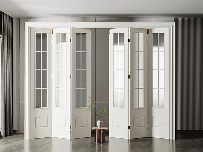 Elegant White Folding Doors With Glass Panels In Modern Interior Space 3d model