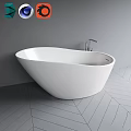 White Freestanding Bathtub With Silver Faucet On Gray Herringbone Floor And Gray Wall
