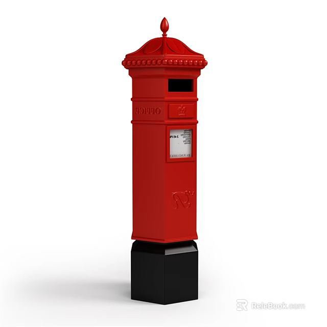 Red Public Mailbox as Classic Urban Public Facility with Traditional Design Black Base and Royal Emblem 3d model 