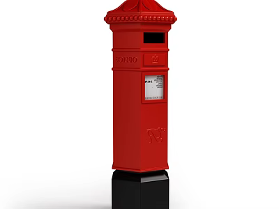 Red Public Mailbox as Classic Urban Public Facility with Traditional Design Black Base and Royal Emblem 3d model