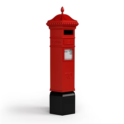 Red Public Mailbox as Classic Urban Public Facility with Traditional Design Black Base and Royal Emblem 3d model