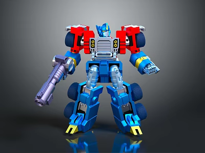 Smart Machine Featuring Blue Red Metallic Mechanical Structure Gun And Wheels 3d model