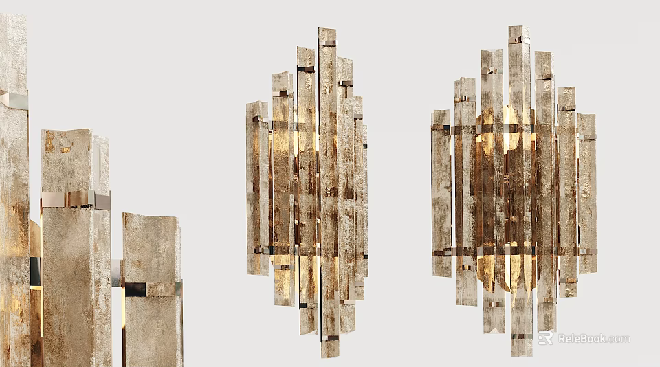 Rustic Modern Wooden Wall Lamps With Vertical Strips Design For Interior Lighting 3d model