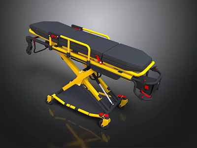 Medical Stretcher With Yellow Black Frame Adjustable Wheels And Ergonomic Structure 3d model