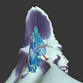 Iceberg Structure With Blue Icy Crystal Building Inside Snow Covered Mountain Peak And Dark Background