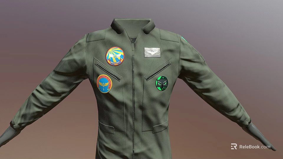 Inflatable Green Military Style Flight Jacket Model With Badges Earth Patch And Glowing Logo 3d model 