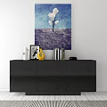 Black Modern Entryway Console Cabinet With Side Cabinet Vase Books And Wall Art