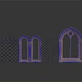 Wooden Window Frames With Different Arched Designs Decorative Grilles And White Background Reflections