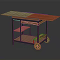 Wooden Serving Cart With Wheels Multi Tiered Structure Top Panel Lower Shelf And Small Drawer