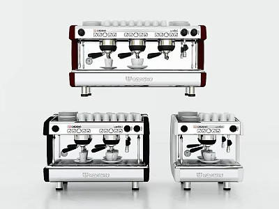 Three Stylish Nuova Simonelli Coffee Machines As Kitchen Appliances With Red Black Silver Designs 3d model