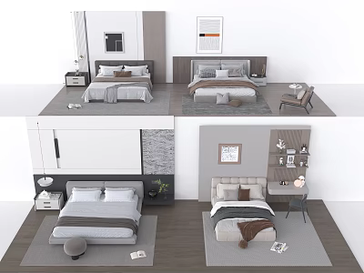 Cozy Double Bed Bedroom Setup With Nightstand Lamp Decorative Painting And Chair 3d model