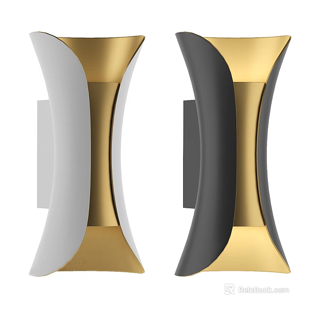 Pair of Modern Wall Lamps With Gold White Black Curved Elegant Design 3d model 