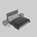 Elegant Bedroom Bed Set With Textured Striped Headboards White Nightstands And Gray Bedding