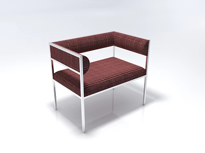 Minimalist Single Seater Sofa With Brown Textured Fabric And Silver Metal Frame 3d model