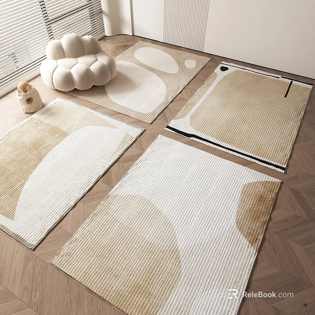 Square Rugs With Artistic Patterns In Neutral Tones For Living Room 3d model