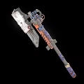Decorative Battle Axe With Metal Blade Wooden Handle And Blue Orange Accents